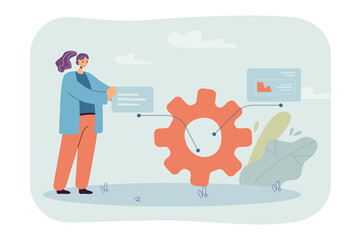 Wall Mural - woman improving mobile application flat vector illustration. mobile application developer testing ap