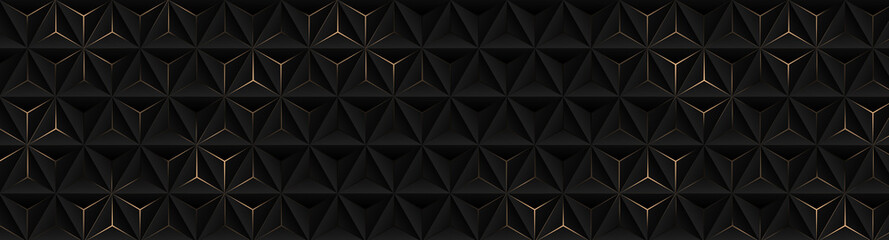 Wall Mural - abstract luxury black grey gradient backgrounds with triangles golden metallic stripes. dark 3d geom
