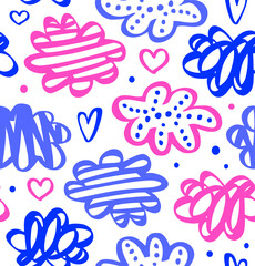 Wall Mural - Cute seamless pattern with hearts and clouds. Vector abstract texture