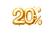 20 Off balloons, discount sale, balloon in the form of a digit, golden confetti. Vector