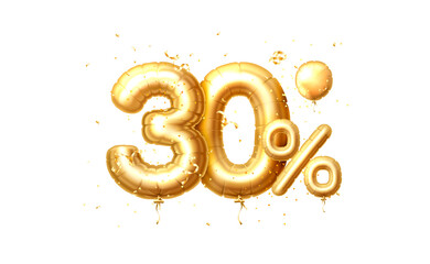 Wall Mural - 30 Off balloons, discount sale, balloon in the form of a digit, golden confetti. Vector