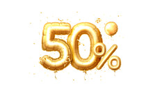 50 Off Balloons, Discount Sale, Balloon In The Form Of A Digit, Golden Confetti. Vector