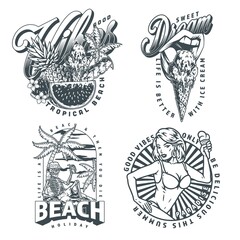 Sticker - Beach holiday set stickers monochrome