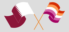 Crossed And Waving Flags Of Qatar And Lesbian Pride
