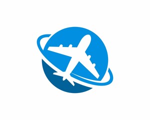 Sticker - airplane silhouette in the planet shape logo