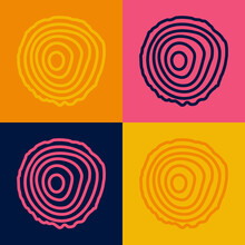 Pop Art Line Tree Rings Icon Isolated On Color Background. Wooden Cross Section. Vector