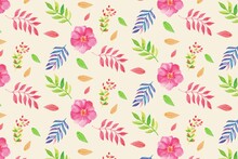 Seamless Pattern Background With Pink Flowers And Leaves