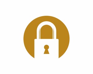 Wall Mural - Padlock silhouette in the golden circle logo