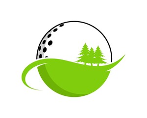 Wall Mural - Green golf field with golf ball