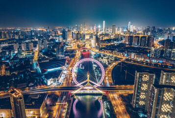 Aerial shot of tianjin Eye Ferris Wheel