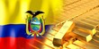 Ecuador flag and gold ingots - 3D illustration