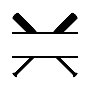 Crossed baseball bats split monogram frame. Clipart image isolated on white background
