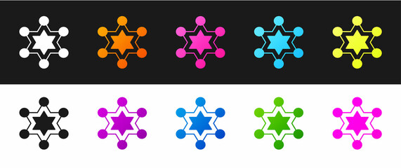 Sticker - Set Hexagram sheriff icon isolated on black and white background. Police badge icon. Vector