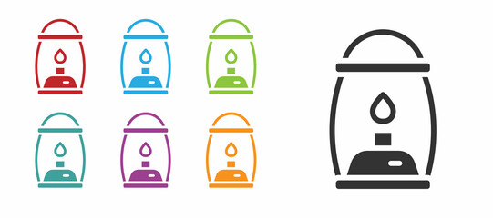 Poster - Black Camping lantern icon isolated on white background. Set icons colorful. Vector