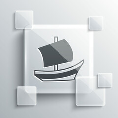 Canvas Print - Grey Egyptian ship icon isolated on grey background. Egyptian papyrus boat. Square glass panels. Vector