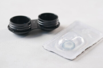 close up of Contact lens on a white background 