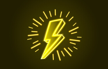 Wall Mural - Neon sign of lightning signboard on the black background. Vector