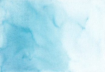 Wall Mural - Watercolor pastel blue ombre background texture. Sky blue gradient backdrop.