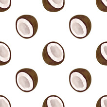 Seamless Pattern With IIllustration Of A Coconut On A White Background