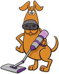 Canvas Print - cartoon dog comic animal character with vacuum cleaner