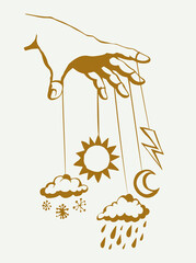 Sticker - Hand with a puppet of nature. Vector drawing