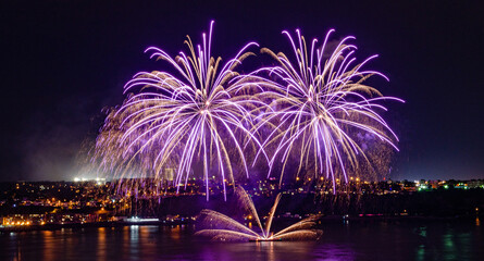 Loto Québec fireworks over the St Lawrence River in Quebec City, Canada