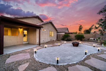 Canvas Print - desert backyard at sunset