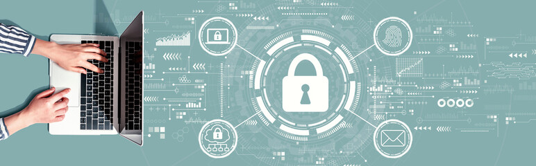 Internet network security concept with person using a laptop computer