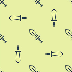 Poster - Blue Sword for game icon isolated seamless pattern on yellow background. Vector