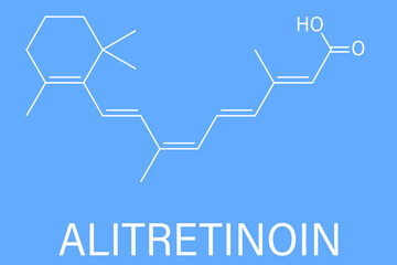 Poster - Alitretinoin or 9-cis-retinoic acid. Cancer and eczema drug molecule. Analog of vitamin A. Skeletal formula.