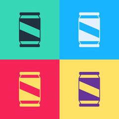 Sticker - Pop art Beer can icon isolated on color background. Vector