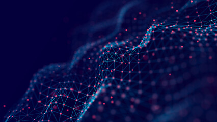 Poster - Network connection structure. Data transfer. Abstract background with interweaving of dots and lines. 3D rendering.