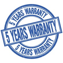 5 YEARS WARRANTY Written Word On Blue Stamp Sign