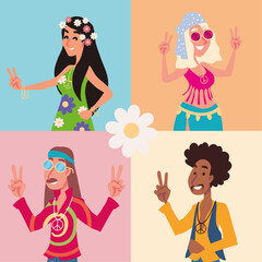 Canvas Print - set of people hippie culture