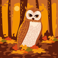 Sticker - autumn forest and owl