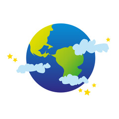 planet earth surrounded by clouds and stars. Vector illustration