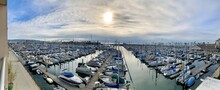 Panoramic View Of The Marina With Yachts And Private Sailboats In King Harbor At Redondo Beach, California