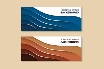 Wall Mural - horizontal banners with 3d abstract blue and brown background with paper cut shapes. vector design l