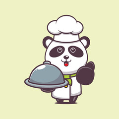 Wall Mural - cute panda chef mascot cartoon character with dish