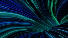 Abstract Neon Lights Tunnel With Blue, Purple And Green Streaks. 3D Render.