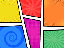Mock-Up Of Typical Comic Book Page On Colorful Background.
