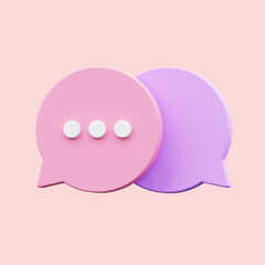 Wall Mural - 3d render pink speech bubble minimal icon illustration. online chat and communication concept.