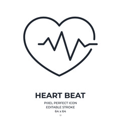Wall Mural - heart beat editable stroke outline icon isolated on white background flat vector illustration. pixel