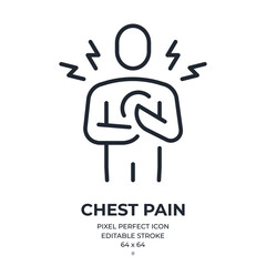 Wall Mural - Chest pain and heart attack concept editable stroke outline icon isolated on white background flat vector illustration. Pixel perfect. 64 x 64.