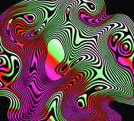 Wall Mural - surreal trippy abstract background with thin holographic flowing lines on a dark background.