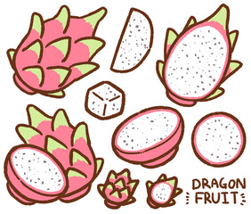 Wall Mural - dragon fruit cartoon drawing set