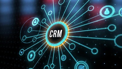 Internet, business, Technology and network concept.CRM Customer Relationship Management. Virtual button.