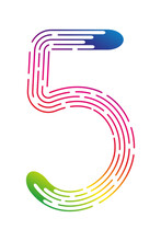 Number 5 From Colorful Rainbow Dotted Lines Isolated On White Background. Design Element