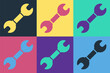 Pop art Wrench spanner icon isolated on color background. Spanner repair tool. Service tool symbol. Vector