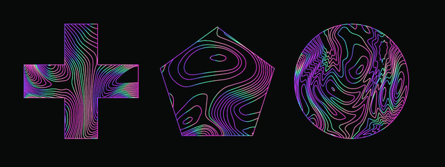 Wall Mural - set of holographic shapes on a dark background. elements for logotype design.